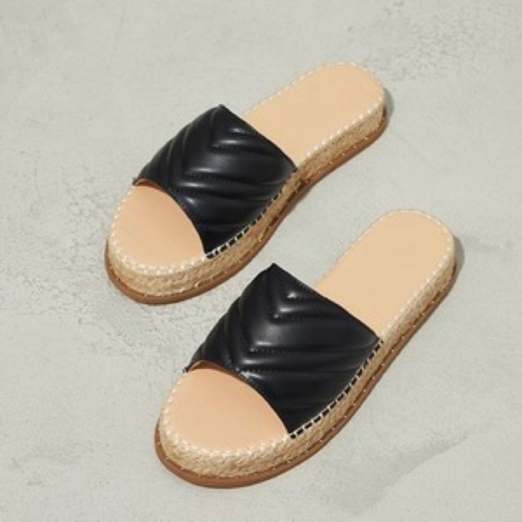 Pretty Little Thing Black Quilted Mule Flatform Espadrille Sandals - Picture 1 of 5
